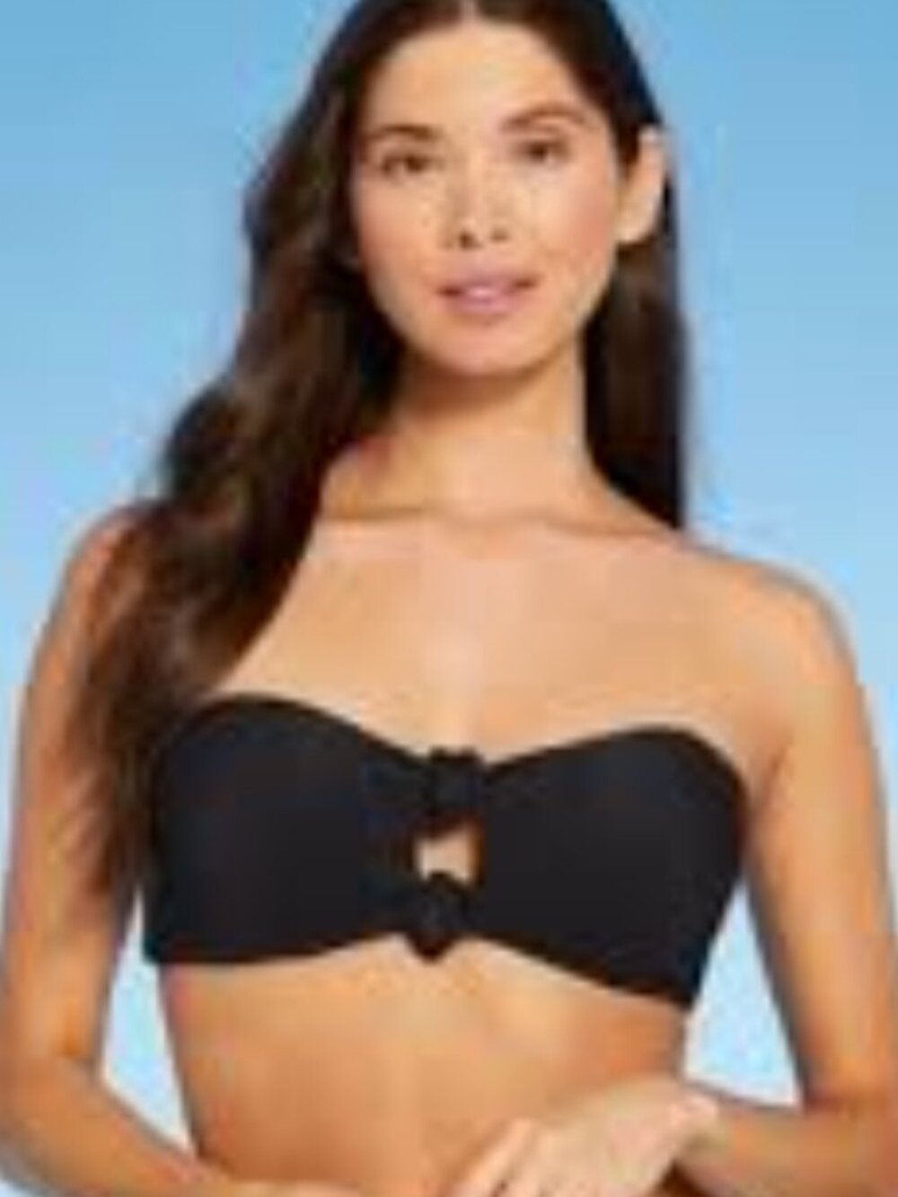 NWT Shade & Shore Ribbed Knot-Front Bandeau Bikini Top in Black, 36D